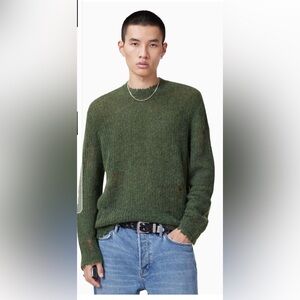 Brand New ALLSAINTS Distressed Green Sweater size Large
